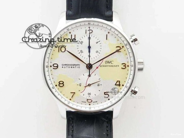 MIROTIME 0126 ModernLook Portuguese IW371445 ZF 1:1 Best Edition SS White Dial Gold Markers On Brown Leather Strap A79350 V 7269